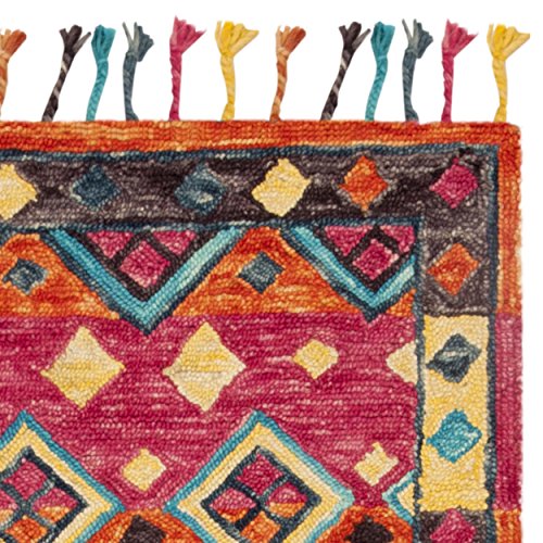 SAFAVIEH Aspen Collection 2'3" x 7' Orange / Fuchsia APN138A Handmade Boho Braided Tassel Wool Runner Rug - size: 2'3" x 7' (Runner)