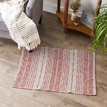 DII Woven Rag Rug Collection Recycled Yarn Variegated Rustic Stripe, 2x3', Cinnamon - color: Cinnamon