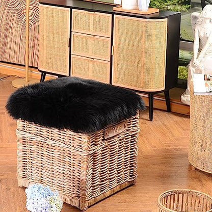 LLB Sheepskin Chair Cushion Non-Slip Back Square Genuine Fur Chair Cover Silky Natural Wool Seat Cushion Pad Soft Area Rugs Carpet for Home Office Restaurant Chair 18x18 Inch (Pack of 1), Black - color: Black, size: 18x18 Inch (Pack of 1)