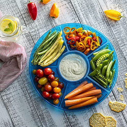 Plasticpro 6 Sectional Round Plastic Serving Tray/Platter (4, Blue) - color: Blue