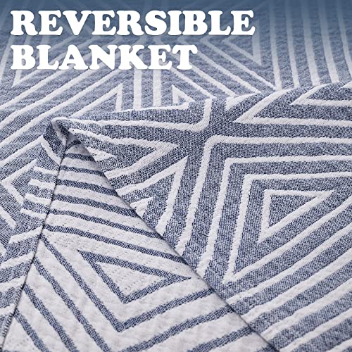 jinchan 100% Cotton Muslin Blanket Twin Boho Throw Blanket 50x60 Slate Blue | 3-Layer, Geometric Triangle Quilt, Cooling Breathable Lightweight, for Adult, Soft, Reversible, Summer, Couch, Sofa, Bedroom - color: B. Triangle Blue, size: 50"x60"