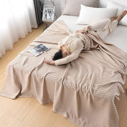 Waffle Plaid Cotton Bed Blanket Throw Thin Quilt Knitted Bedspread Home Hotel Coverlets Blankets - color: D, size: 150x200cm