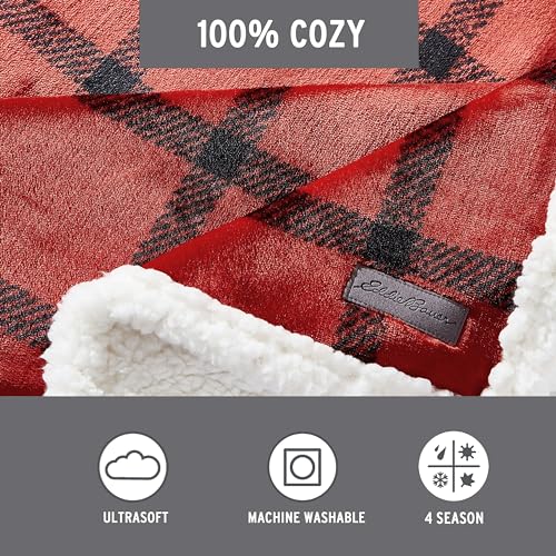Eddie Bauer - Throw Blanket, Brushed Fleece & Plush Sherpa Soft Bedding, Blanket for Couch & Bed (Bunkhouse Plaid Red, 50" x 60") - color: Bunkhouse Plaid Red, size: 50" x 60"
