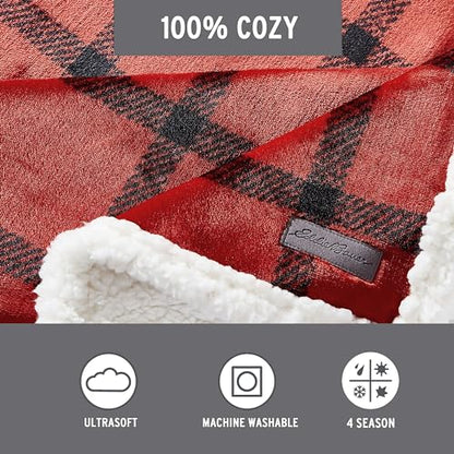 Eddie Bauer - Throw Blanket, Brushed Fleece & Plush Sherpa Soft Bedding, Blanket for Couch & Bed (Bunkhouse Plaid Red, 50" x 60") - color: Bunkhouse Plaid Red, size: 50" x 60"