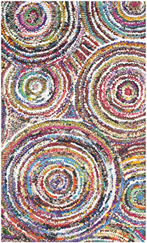 SAFAVIEH Nantucket Collection Accent Rug - 2'3" x 4', Multi, Handmade Boho Abstract Circles Cotton, Ideal for High Traffic Areas in Entryway, Living Room, Bedroom (NAN514A)