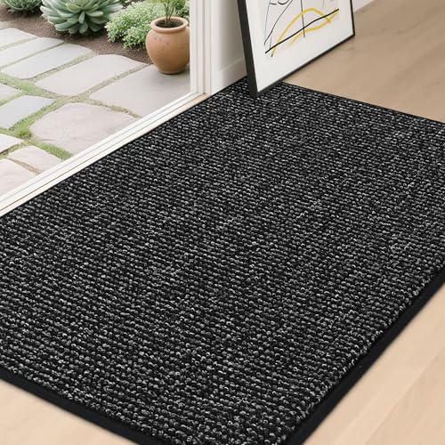 BEQHAUSE Dirt Trapper Door Mat 32" x 48", Non-Slip Washable Doormats, Black | Entrance Mat Dirt Resistant and Absorbent Welcome Mat, Low Profile Floor Mats for Front Back Door and Entryway - color: Black, size: 32" X 48" (Rectangular)
