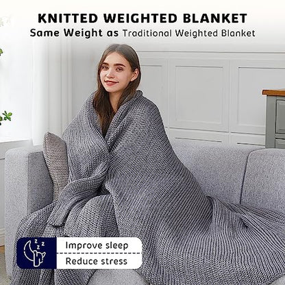 L'AGRATY Knitted Weighted Blanket - 48"x72" 12lbs Cooling Chunky Knit Heavy Blanket for Adults Braided Crochet Throw Thick Cable Yarn Knit Decorative No Beads Evenly Weighted Machine Washable | No Beads Evenly Weighted Machine Washable Chunky Braided Croc
