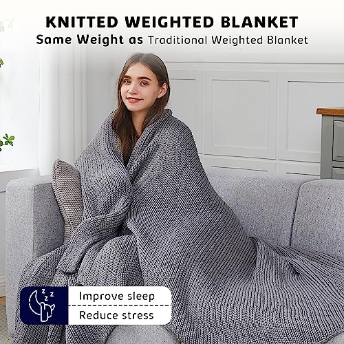 L'AGRATY Knitted Weighted Blanket - 48"x72" 15lbs Cooling Chunky Knit Heavy Blanket for Adults Braided Crochet Throw Thick Cable Yarn Knit Decorative No Beads Evenly Weighted Machine Washable | No Beads Evenly Weighted Machine Washable Chunky Braided Croc
