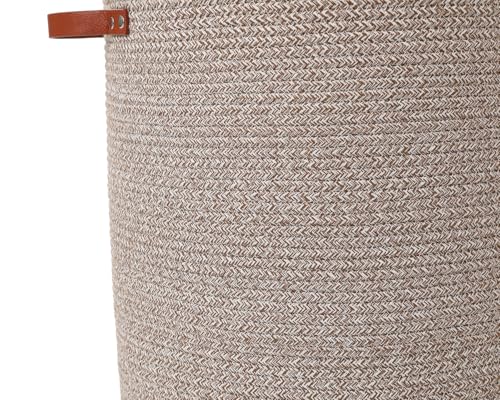 16"x20" Extra Large Cotton Rope Basket with Zipper Lid, Woven Laundry Hamper and Blanket Storage Basket, Round Clothes Bin for Living Room Bedroom, Camel & White Mix - color: All Deep Camel White Mix