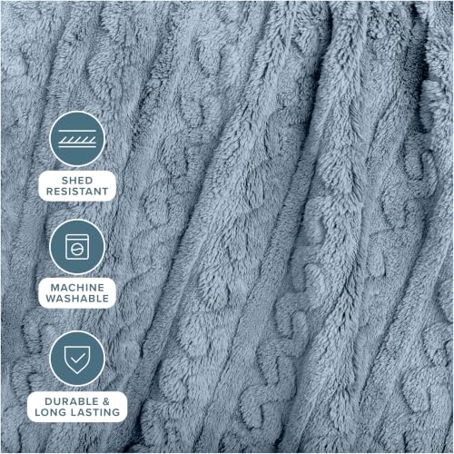 Bare Home Faux Shearling Blanket (Full/Queen, Cable Dusty Blue) | Blanket for Bed, Sofa, Couch, Camping, Travel, and Gifts, Warm & Lightweight, Fluffy & Soft - color: 12 - Cable Dusty Blue, size: Full/Queen