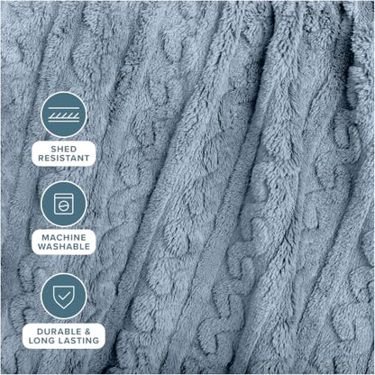 Bare Home Faux Shearling Blanket (Full/Queen, Cable Dusty Blue) | Blanket for Bed, Sofa, Couch, Camping, Travel, and Gifts, Warm & Lightweight, Fluffy & Soft - color: 12 - Cable Dusty Blue, size: Full/Queen
