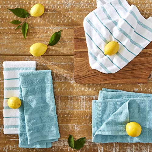 KitchenAid Albany Kitchen Towel Set,Aqua/White,16"x26",4 Count (Pack of 2) - color: Aqua, size: 16"x26" (Pack of 2)