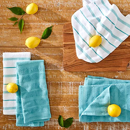 KitchenAid Albany Kitchen Towel Set,Aqua/White,16"x26",4 Count (Pack of 2) - color: Aqua, size: 16"x26" (Pack of 2)