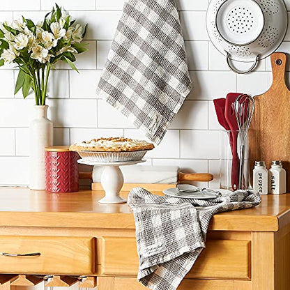 DII Washed Waffle Weave Collection, Dishtowel Set, 18x28, Dove Gray Check, 2 Piece - color: Dove Gray Check