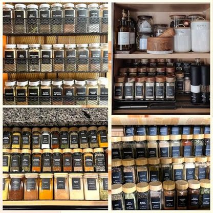 201 Spice Jar Labels - Black Preprinted Minimalist Waterproof Stickers for Kitchen Jars, Herb & Seasoning Labels for Pantry Organization - style: Black Square spice labels