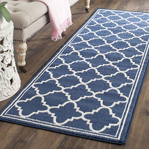SAFAVIEH Amherst Collection Runner Rug - 2'3" x 11', Navy & Beige, Moroccan Trellis Design, Non-Shedding & Easy Care, Ideal for High Traffic Areas in Living Room, Bedroom (AMT422P) - color: Navy/Beige, size: 2'3" x 11' (Runner)