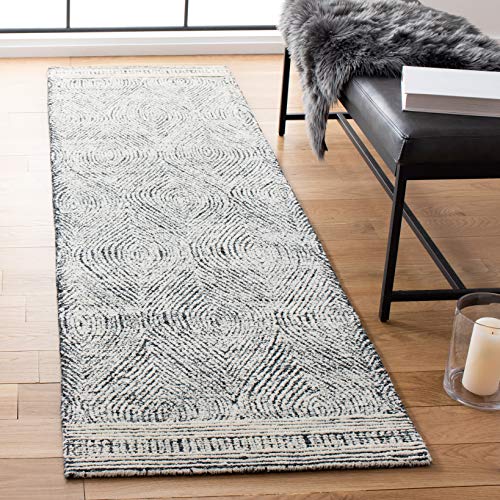 SAFAVIEH Abstract Collection Runner Rug - 2'3" x 6', Ivory & Charcoal, Handmade Wool, Ideal for High Traffic Areas in Living Room, Bedroom (ABT340H) - color: Ivory/Charcoal, size: 2'3" x 6' (Runner)