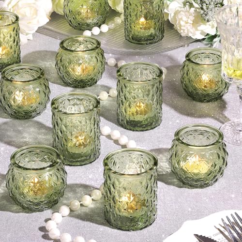NITIME 12Pcs Assorted Green Votive Candle Holders, Tea Lights Candle Holder for Table Centerpiece, Green Candle Holders for Wedding, Bridal Shower and Tea Party Decorations - color: Green