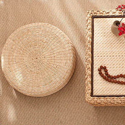 Comfortable Round Seat Cushion, Natural Straw Pouf Tatami Floor Pouf, Meditation Cushion 45cm - size: 45cm
