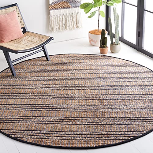 SAFAVIEH Natural Fiber Collection Area Rug - 7' Round, Navy & Natural, Handmade Flat Weave Stripe Jute & Cotton Jute, Ideal for High Traffic Areas in Living Room, Bedroom (NFB651N) - color: Navy/Natural, size: 7' (Round)