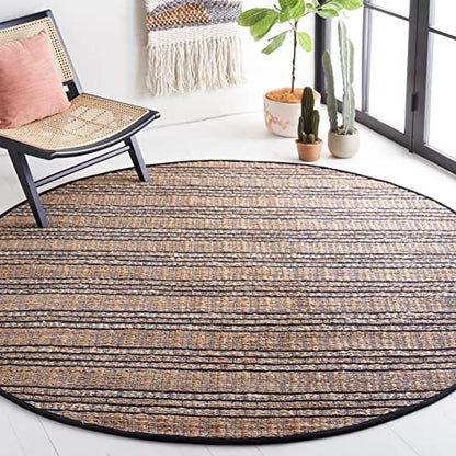 SAFAVIEH Natural Fiber Collection Area Rug - 7' Round, Navy & Natural, Handmade Flat Weave Stripe Jute & Cotton Jute, Ideal for High Traffic Areas in Living Room, Bedroom (NFB651N) - color: Navy/Natural, size: 7' (Round)