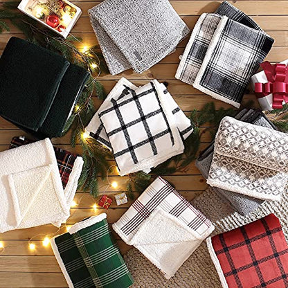 Eddie Bauer - Throw Blanket, Brushed Fleece & Plush Sherpa Soft Bedding, Blanket for Couch & Bed (Bunkhouse Plaid Red, 50" x 60") - color: Bunkhouse Plaid Red, size: 50" x 60"