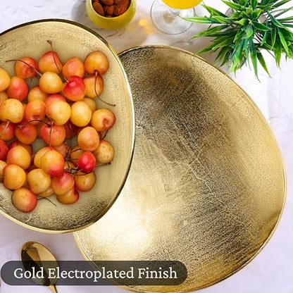 Oval Metal Serving Trays | Stylish Vanity Organizer or Catchall Valet Display | Handmade Metal Platter for Vanity Organizer Tray for Camping, BBQ, Party, Buffet, Appetizer (Gold)