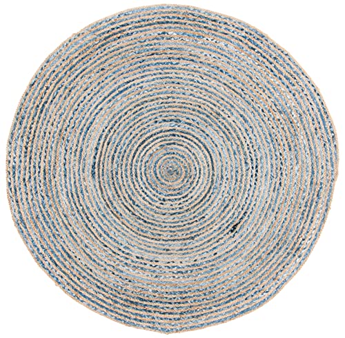 SAFAVIEH Cape Cod Collection 3' Round Natural/Blue CAP250A Handmade Flatweave Jute Entryway Foyer Living Room Bedroom Kitchen Area Rug - size: 3' (Round)