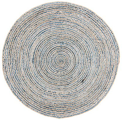 SAFAVIEH Cape Cod Collection 3' Round Natural/Blue CAP250A Handmade Flatweave Jute Entryway Foyer Living Room Bedroom Kitchen Area Rug - size: 3' (Round)