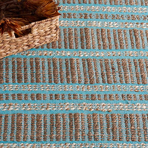 SAFAVIEH Natural Fiber Collection Accent Rug - 3' x 5', Teal & Natural, Handmade Flat Weave Stripe Jute & Cotton Jute, Ideal for High Traffic Areas in Entryway, Living Room, Bedroom (NFB651K) - color: Teal/Natural, size: 3' x 5' (Rectangular)