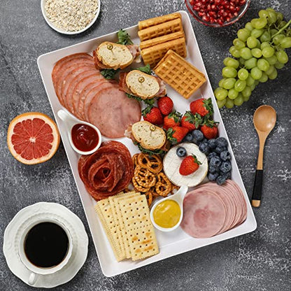 3 Pack, 16" x 11" Large White Serving Trays Set - Reusable Plastic Serving Platters for Cookie, Appetizer, Charcuterie, Snack, Dessert, Party Food Display - Stackable Kitchen CounterTop Tray, BPA Free - size: 3 Pack - 16" x 11"