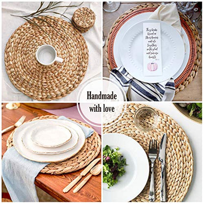 Woven Placemats Set of 6, Table Mats Set of 6, Water Hyacinth Round Placemats for Round Table, Chargers for Dinner Plates, Wicker Chargers for Dinner Plates, Woven Placemat, Place Mats 13.4 in - size: Placemats 13.4in Set 6