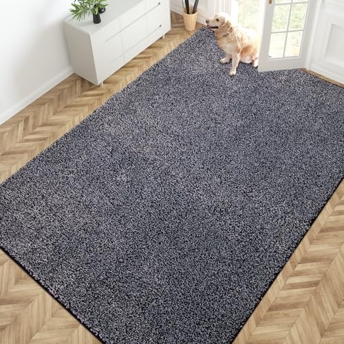 PURRUGS Area Rug, 72" x 108", Bluish Grey-Black | Machine Washable, Non-Slip, Waterproof TPR Backing, Super Absorbent, Low Profile, For Living Room, Bedroom, and Mudroom - color: Bluish Grey-black, size: 72 x 108-Inch