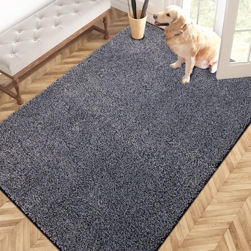 PURRUGS Area Rug, 48" x 72", Bluish Grey-Black | Machine Washable, Non-Slip, Waterproof TPR Backing, Super Absorbent, Low Profile, For Living Room, Bedroom, and Mudroom - color: Bluish Grey-black, size: 48" X 72"