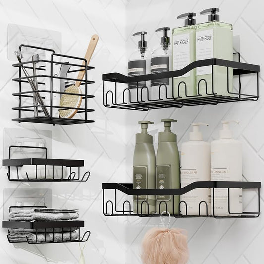 Clara Clark Shower Organizer - Adhesive Shower Shelf Caddy, Rustproof Stainless Steel Rack for Bathroom Storage & Home Decor, Black - color: Black