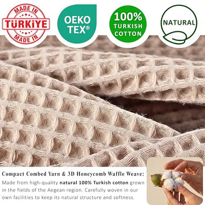 PÜSKÜL 2-Piece Natural 100% Turkish Cotton Waffle Bath Towels Extra-Large | Beige, 32x63" Bath Sheet Towel, Light Soft Absorbent Quick-Dry Lint-Free Premium Honeycomb Weave Oeko-Tex Made in Turkiye - color: Beige