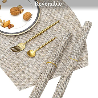 SHACOS Large Size Wedge Shape Placemats with Centerpiece Round Mat Set of 5 Round Table Place Mats Washable Dining Table Placemats Reversible, Beige - color: Beige