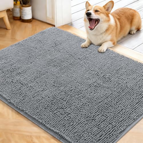 OLANLY Dog Door Mat for Muddy Paws 40x32, Super Absorbent Chenille Mud Mat | Grey, Absorbs Moisture and Dirt, Non-Slip Machine Washable Doormat, Quick-Drying Indoor Entryway Floor Carpet for Dogs - color: Grey, size: 40" X 32"