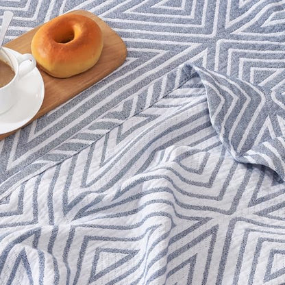 jinchan 100% Cotton Muslin Blanket Twin Boho Throw Blanket 50x60 Slate Blue | 3-Layer, Geometric Triangle Quilt, Cooling Breathable Lightweight, for Adult, Soft, Reversible, Summer, Couch, Sofa, Bedroom - color: B. Triangle Blue, size: 50"x60"