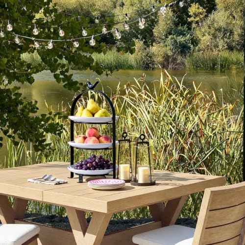 SparkWorks 3 Tiered Cake Stand, Tea Party Serving Platter, Dessert and Cupcake Stand, Metal Tiered Serving Stand Includes Three Premium White Stoneware Plates - size: 8.5 inch