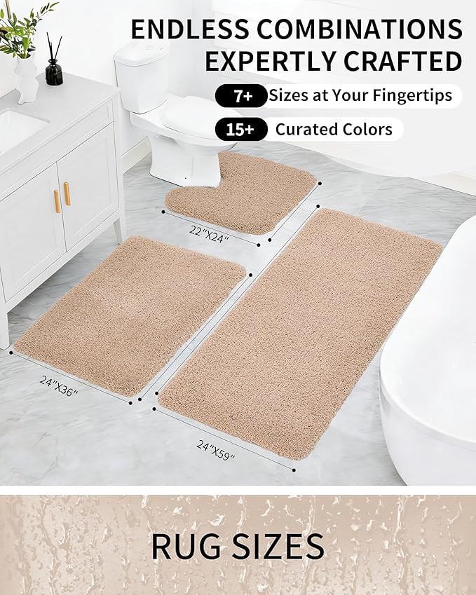 Toilet Rugs U-Shaped Mat 24x22, Contour Bathroom Mat - Ultra Soft & Absorbent Microfiber, Quick-Dry, Machine Washable with High Density Foam Latex Non Slip Backing, Beige - color: Beige, size: 24" X 22"(Toilet Rug)