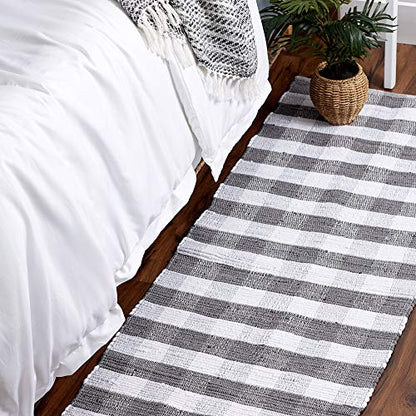 DII Buffalo Check Rug Collection, Hand Dyed Reversible Chindi Rug, Runner 2'3"x6', Gray - color: Grey, size: 2'3" x 6' (Rectangular)