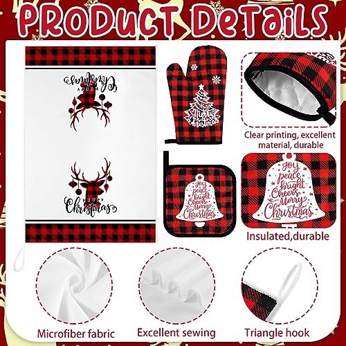 Bencailor 6 Pcs Christmas Kitchen Set Christmas Tree Kitchen Towels Oven Mitts and Pot Holders Set Dish Towel Heat Resistant Oven Mitts for Xmas Decor Cooking Baking Grilling(Truck) - style: Truck