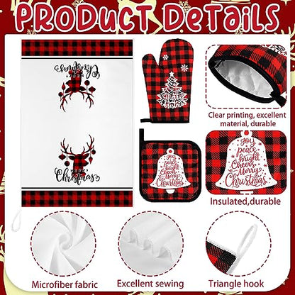 Bencailor 6 Pcs Christmas Kitchen Set Christmas Tree Kitchen Towels Oven Mitts and Pot Holders Set Dish Towel Heat Resistant Oven Mitts for Xmas Decor Cooking Baking Grilling(Truck) - style: Truck