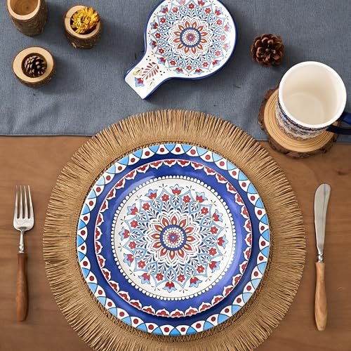 Bico Boho Totem Salad Plates Set of 4, 8.75 Inch Ceramic Dessert Plates for Salad, Appetizer, Side Dishes, Microwave and Dishwasher Safe, Gift for Housewarming and Thanksgiving - color: Boho Totem
