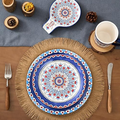 Bico Boho Totem Salad Plates Set of 4, 8.75 Inch Ceramic Dessert Plates for Salad, Appetizer, Side Dishes, Microwave and Dishwasher Safe, Gift for Housewarming and Thanksgiving - color: Boho Totem