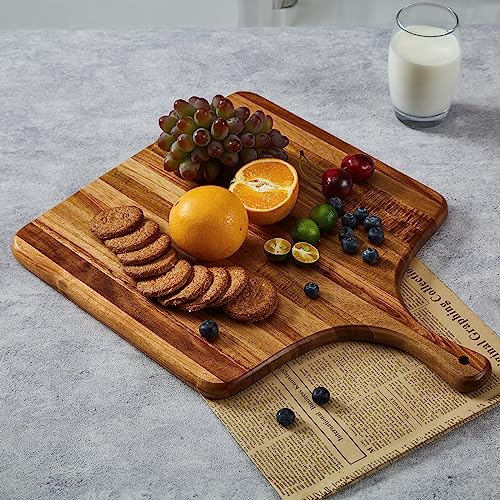 Large Acacia Wood Cutting Board with Handle - Wooden Charcuterie Board, Chopping Board for Kitchen, Meat, Cheese, Vegetable, Fruit and Snack Board, Decorative Serving Board for Counter, 17"x13" - size: 17"L x 13"W