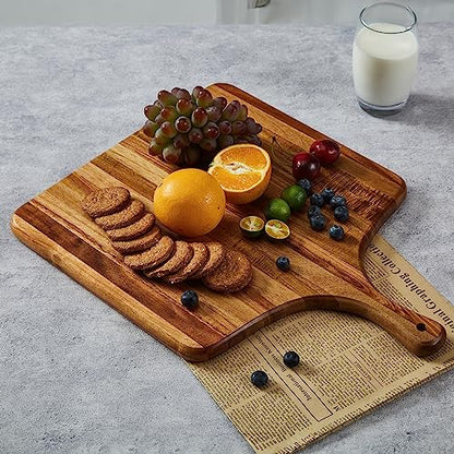 Large Acacia Wood Cutting Board with Handle - Wooden Charcuterie Board, Chopping Board for Kitchen, Meat, Cheese, Vegetable, Fruit and Snack Board, Decorative Serving Board for Counter, 17"x13" - size: 17"L x 13"W