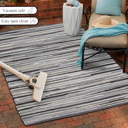 Ramanta Home Hand Woven Cotton Chindi Rag Rug 3'x5' - Charcoal | Recycled Rugs, Boho Farmhouse Rugs for Living Room, Dinning Room, Kitchen, Entryway, Bedroom Rug - 36"x60" - color: Charcoal, size: 3 x 5 feet