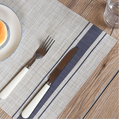 DACHUI Placemats Set of 6, Heat Resistant, Washable Woven Vinyl Place Mats - color: Blue Stripes, size: 6PCS